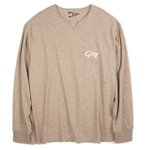 XL Men Autumn American Vintage Letter Embroidery Long Sleeved T-shirt V-neck